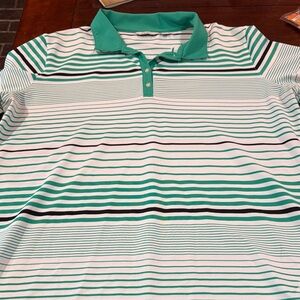 Lady Hagen Teal and White Striped Polo Shirt